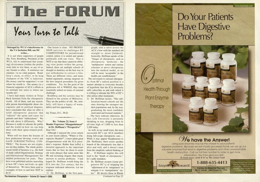 Reader Expresses "disappointment" in Dr. Hoffman's "Perspective"