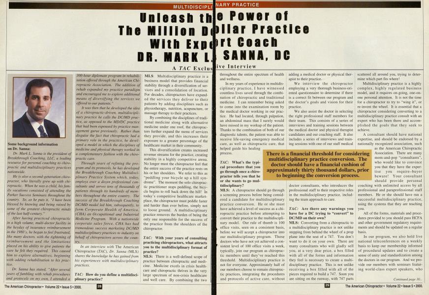 Unleash the Power of The Million Dollar Practice With Export Coach DR. MARK L. SANNA, DC