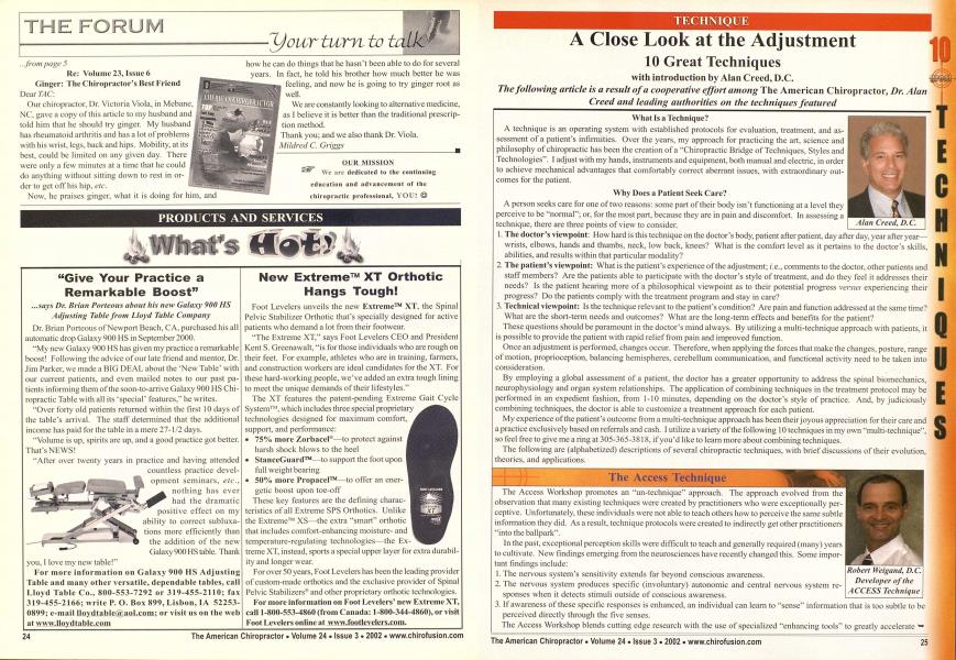 A Close Look at the Adjustment 10 Great Techniques with introduction by Alan Creed, D.C.
