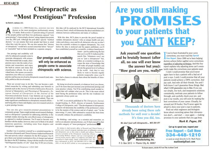 Chiropractic as "Most Prestigious" Profession