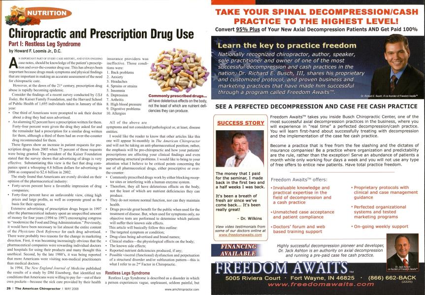 Chiropractic and Prescription Drug Use Part I: Restless Leg Syndrome