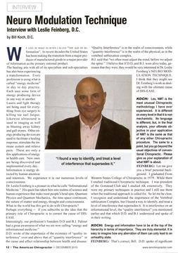 Neuro Modulation Technique Interview with Leslie Feinberg, D.C., Page: 12 - December 2010 | The American Chiropractor