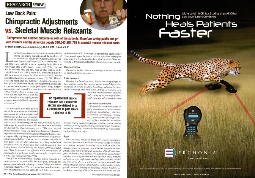 Low Back Pain: Chiropractic Adjustments vs. Skeletal Muscle Relaxants
