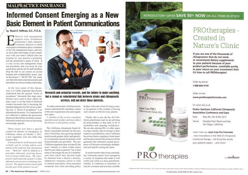 Informed Consent Emerging as a New Basic Element in Patient Communications