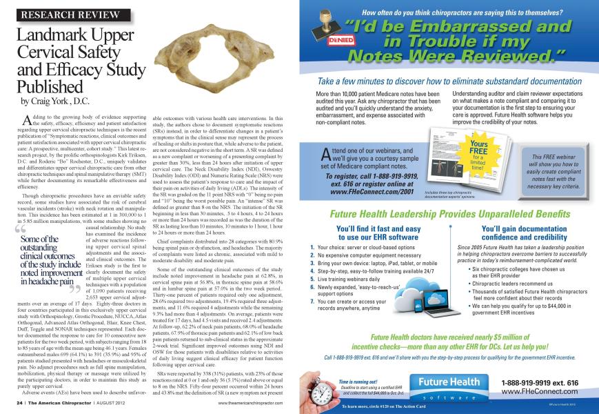 Landmark Upper Cervical Safety and Efficacy Study Published
