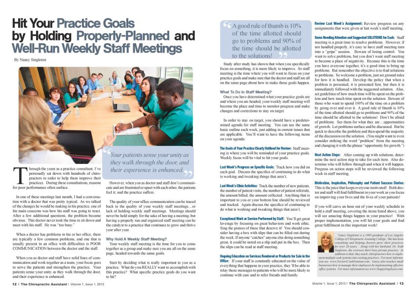 Hit Your Practice Goals by Holding Properly-Planned and Well-Run Weekly Staff Meetings