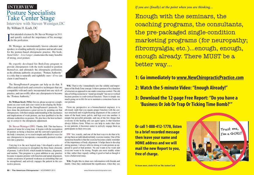 Posture Specialists Take Center Stage Interview with Steven Weiniger, DC