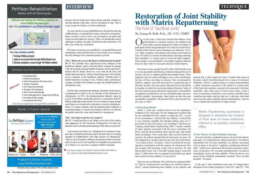 Restoration of Joint Stability with Matrix Repatterning The Role of "Sacrificial Joints"