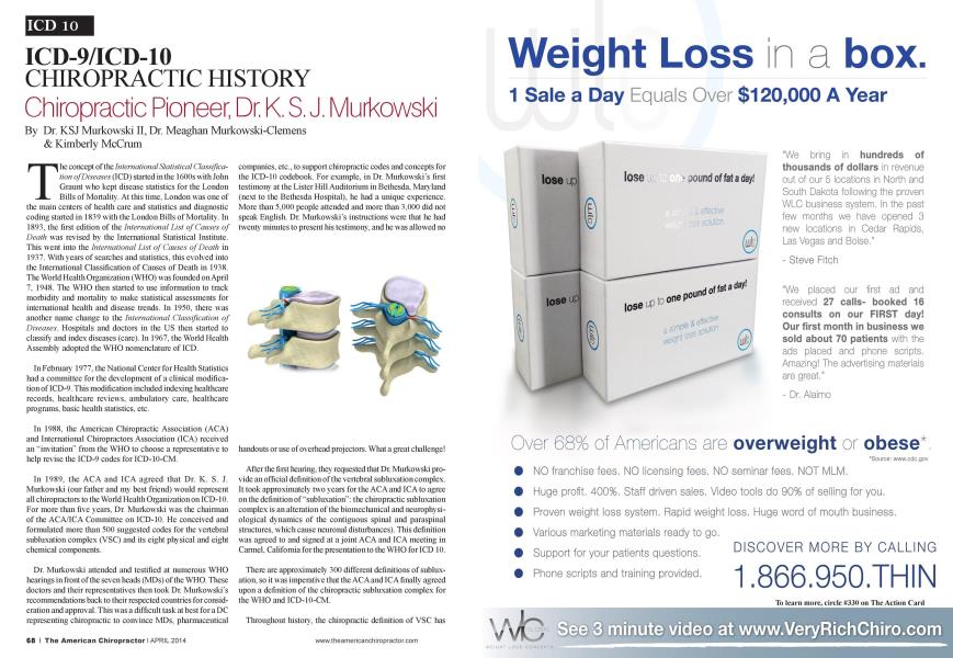 ICD-9/ICD-10 CHIROPRACTIC HISTORY Chiropractic Pioneer, Dr. K. S. J. Murkowski