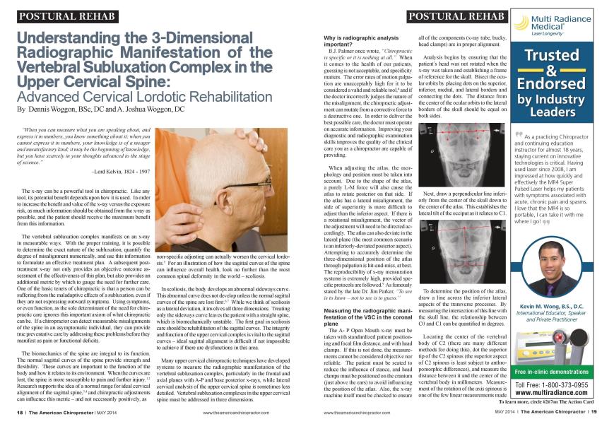 Understanding the 3-Dimensional Radiographic Manifestation of the Vertebral Subluxation Complex in the Upper Cervical Spine: Advanced Cervical Lordotic Rehabilitation