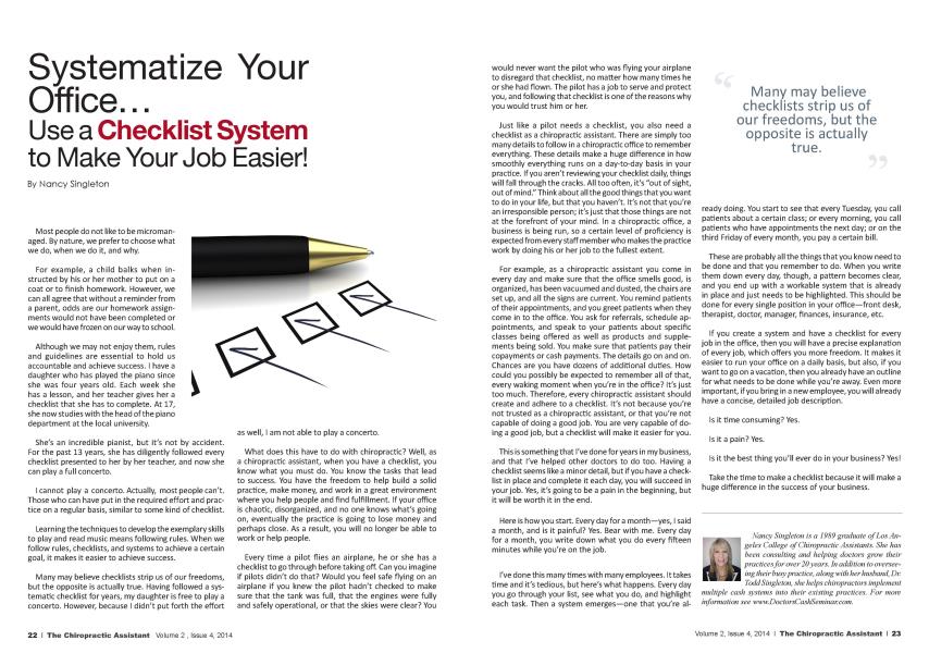 Systematize Your Office... Use a Checklist System to Make Your Job Easier!