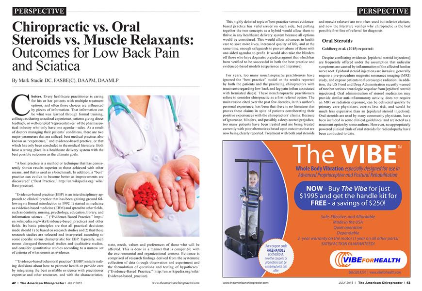 Chiropractic vs. Oral Steroids vs. Muscle Relaxants: Outcomes for Low Back Pain and Sciatica