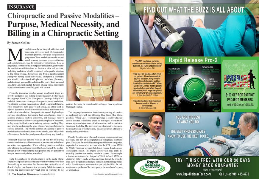 Chiropractic and Passive Modalities -Purpose, Medical Necessity, and Billing in a Chiropractic Setting