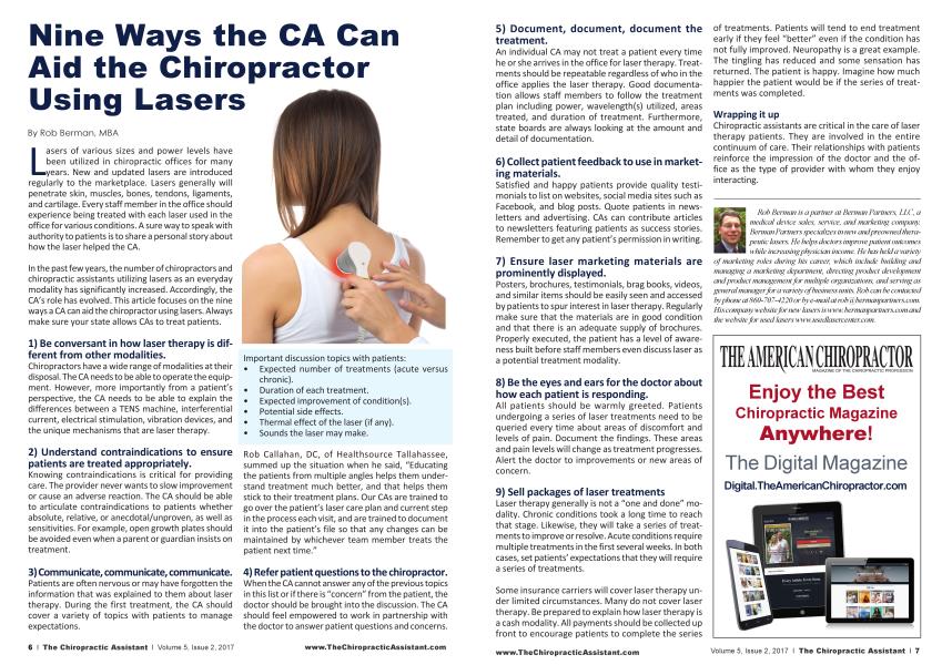 Nine Ways the CA Can Aid the Chiropractor Using Lasers