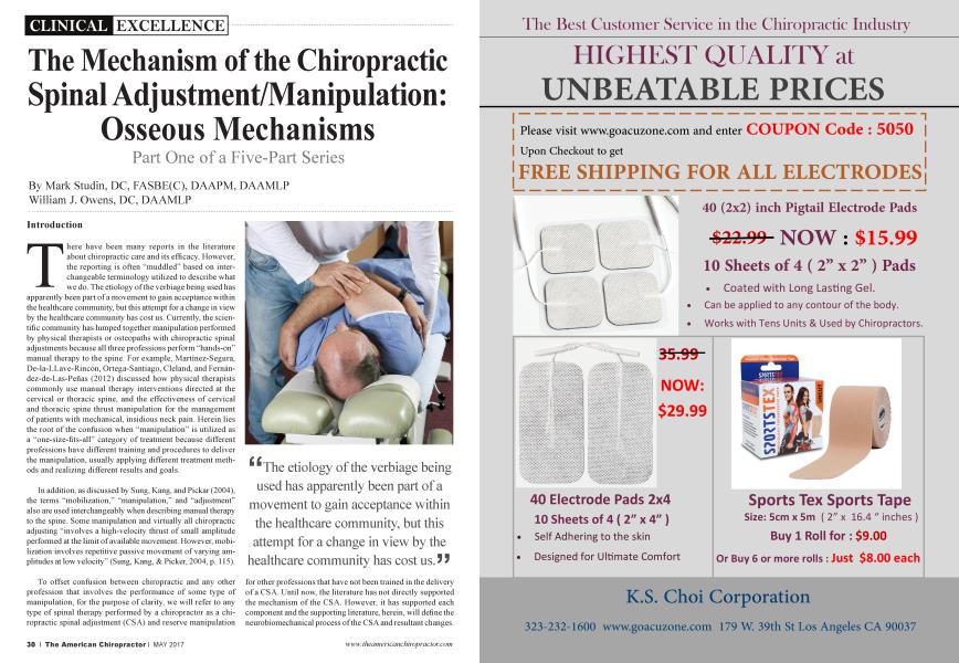 The Mechanism of the Chiropractic Spinal Adjustment/Manipulation: Osseous Mechanisms