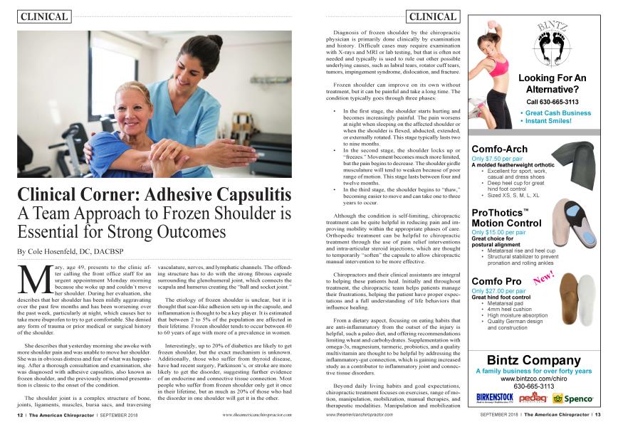 Clinical Corner: Adhesive Capsulitis A Team Approach to Frozen Shoulder is Essential for Strong Outcomes