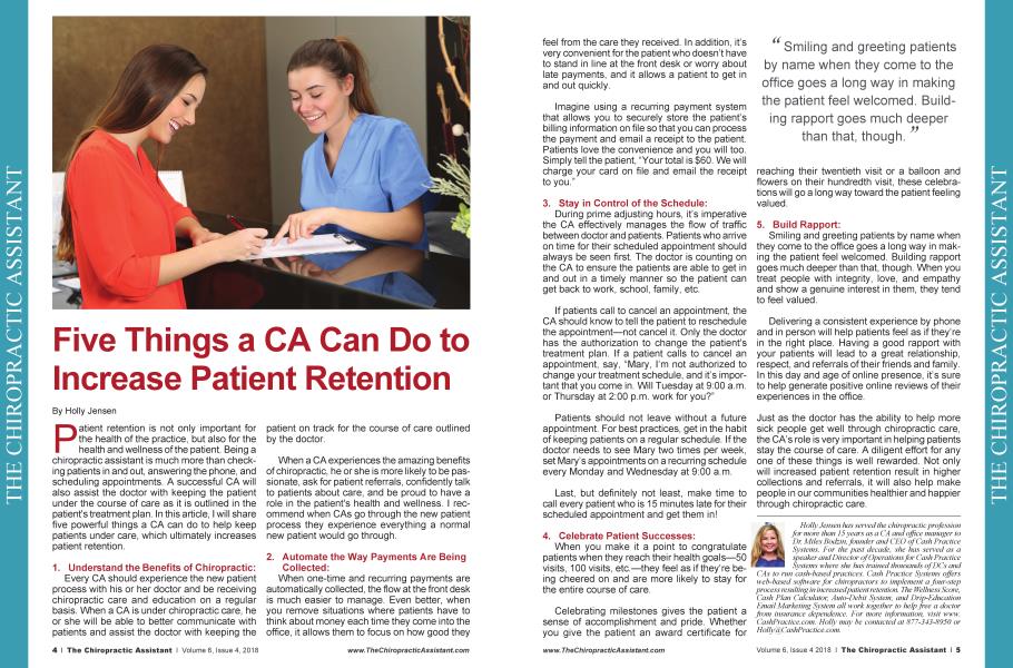Five Things a CA Can Do to Increase Patient Retention