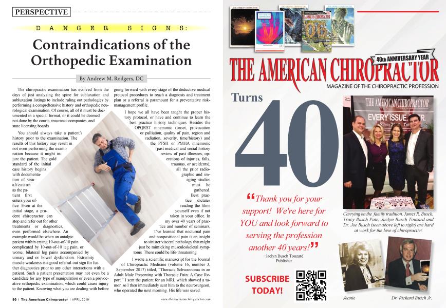 DANGER SIGNS: Contraindications of the Orthopedic Examination