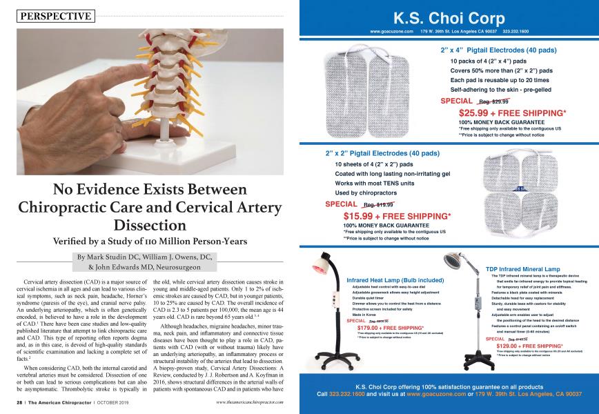 No Evidence Exists Between Chiropractic Care and Cervical Artery Dissection