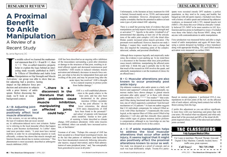A Proximal Benefit to Ankle Manipulation