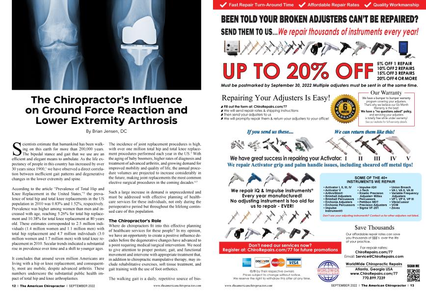 The Chiropractor’s Influence on Ground Force Reaction and Lower Extremity Arthrosis