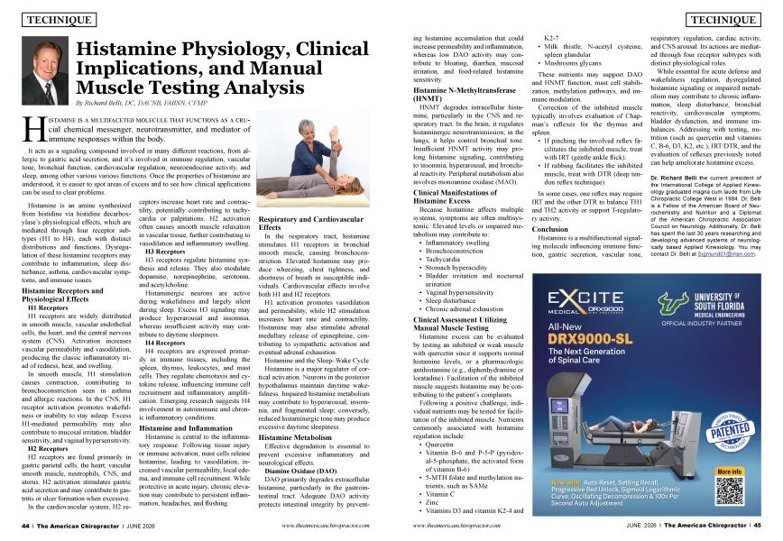 Histamine Physiology, Clinical Implications, and Manual Muscle Testing Analysis